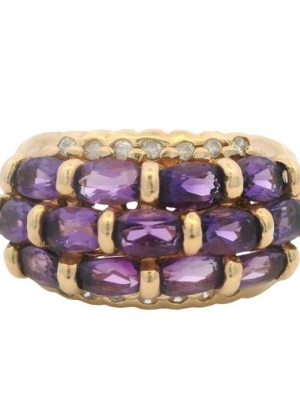 14kt Yellow Gold Amethyst and Diamond Cluster Statement Cocktail Ring Size 9